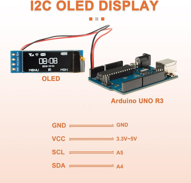 JAMHER 0.91 Inch I2C IIC OLED Display Module 128x32 Pixel Mini Self-Luminous Display Screen Board for Arduino Projects Raspberry Pi with Wire(1Pack White) - Image 4